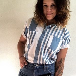 Vintage perfectly faded blue stripe pocket tee